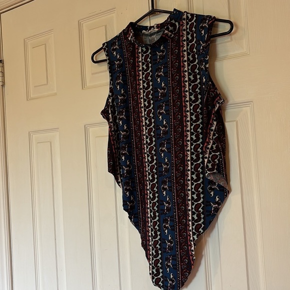 Pink Rose multi  pattern high neck sleeveless blouse Sz M - Picture 4 of 13